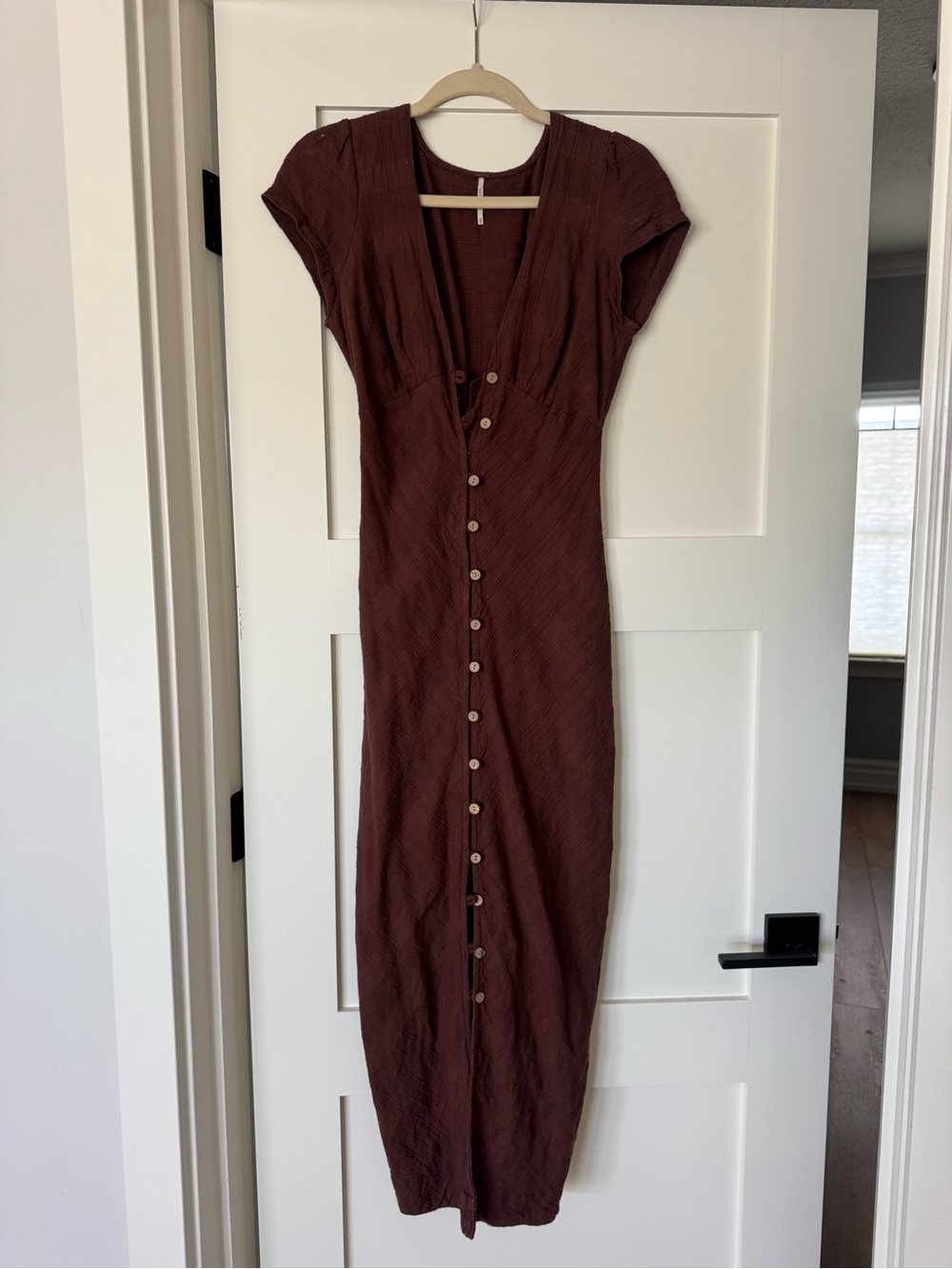 Free People New In Town Midi Dress Brown Button-Front size XS